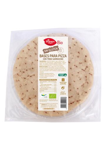 pan BASES DE PIZZA CON TRIGO SARRACENO SIN GLUTEN BIO, 2 UDS, 250 g