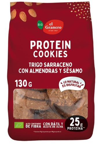 repostería y chocolates MINI COOKIES PROTEIN TRIGO SARRACENO CON ALMENDRAS Y SESAMO BIO 130G