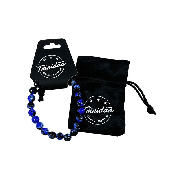 bisuteria PULSERA AGATA NEGRA TEÑIDA AZUL BOLA 8 MM.